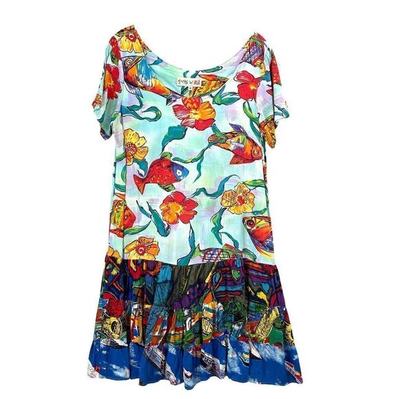 Jams World Hattie floral koi fish printed mini‎ Dress Sz M - Picture 2 of 9